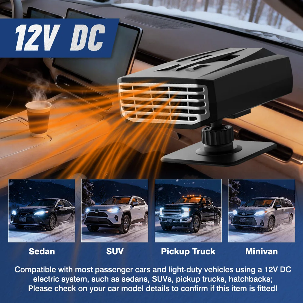 12 V 120 W Portable Heater Windshield Defogger Defroster 360° Rotatable Heating Cooling Fan Car Anti-Fog Heater