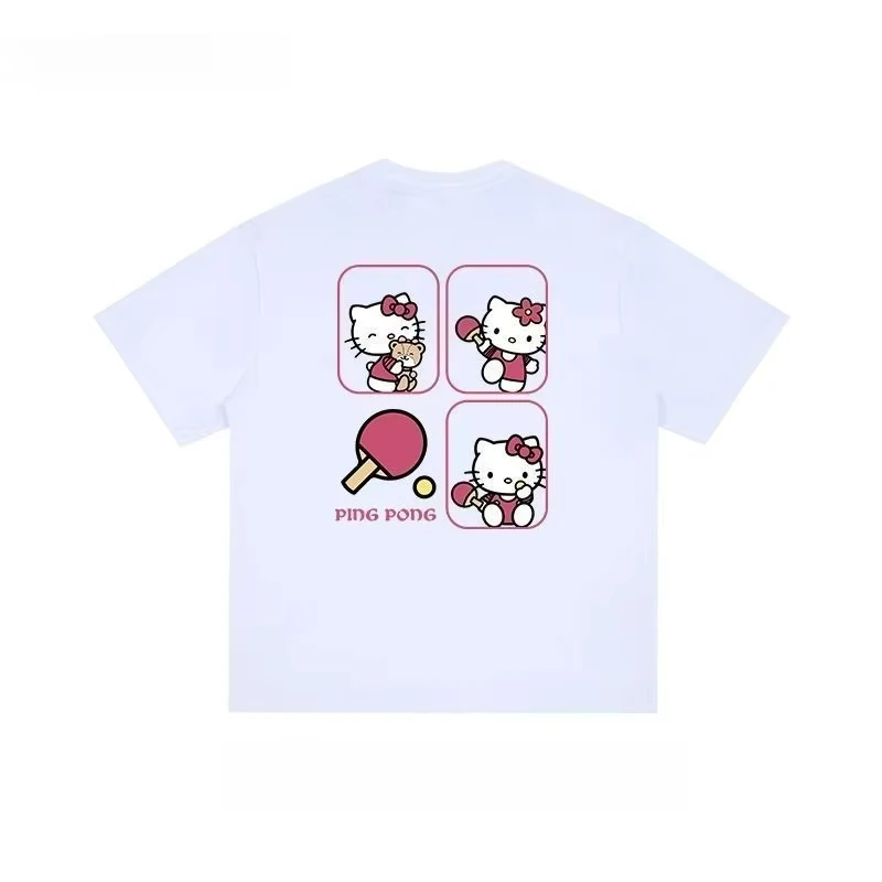 

Новинка 2023 года, футболки Sanrio Hello Kitty для игры в настольный теннис, новые летние женские свободные повседневные трендовые универсальные дышащие футболки с короткими рукавами