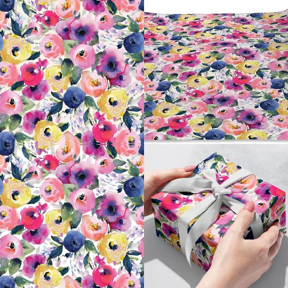 8 rouleaux de papier d'emballage cadeau fleur aquarelle 5 pieds x 30 pouces