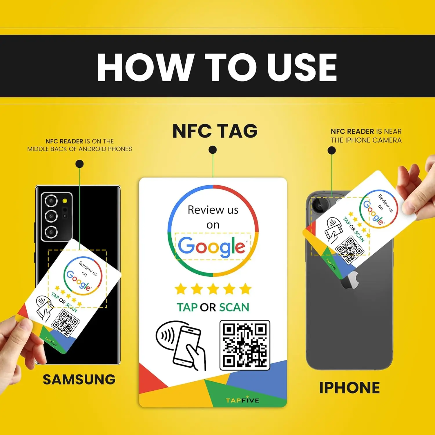 Reusable Review Tap Sticker for Google Reviews QR & Tap NFC Sticker Boost Review Us on Google Tap Sticker For iPhone & Android