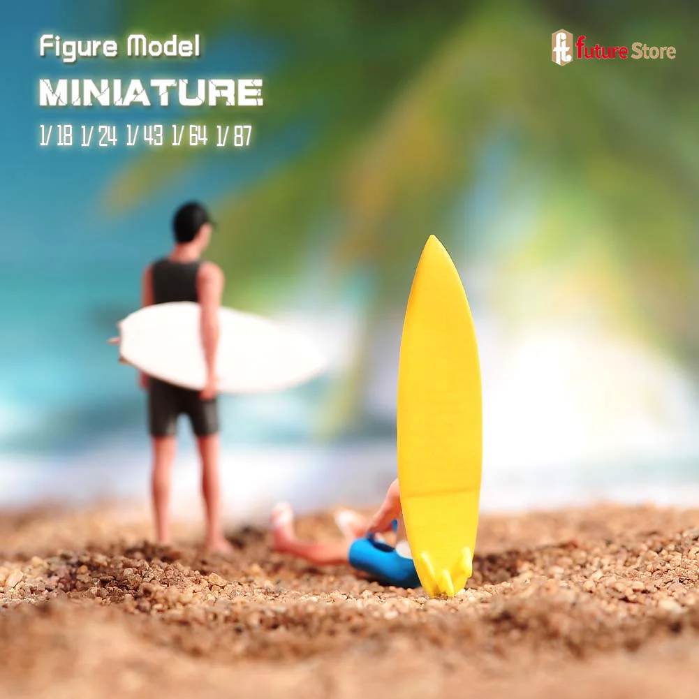 Miniature 1/87 1/64 1/43 1/24 1/18 Surfing Man Figurines Diorama Figure Mini Doll Creative Seaside Scene Props Resin Model Toys