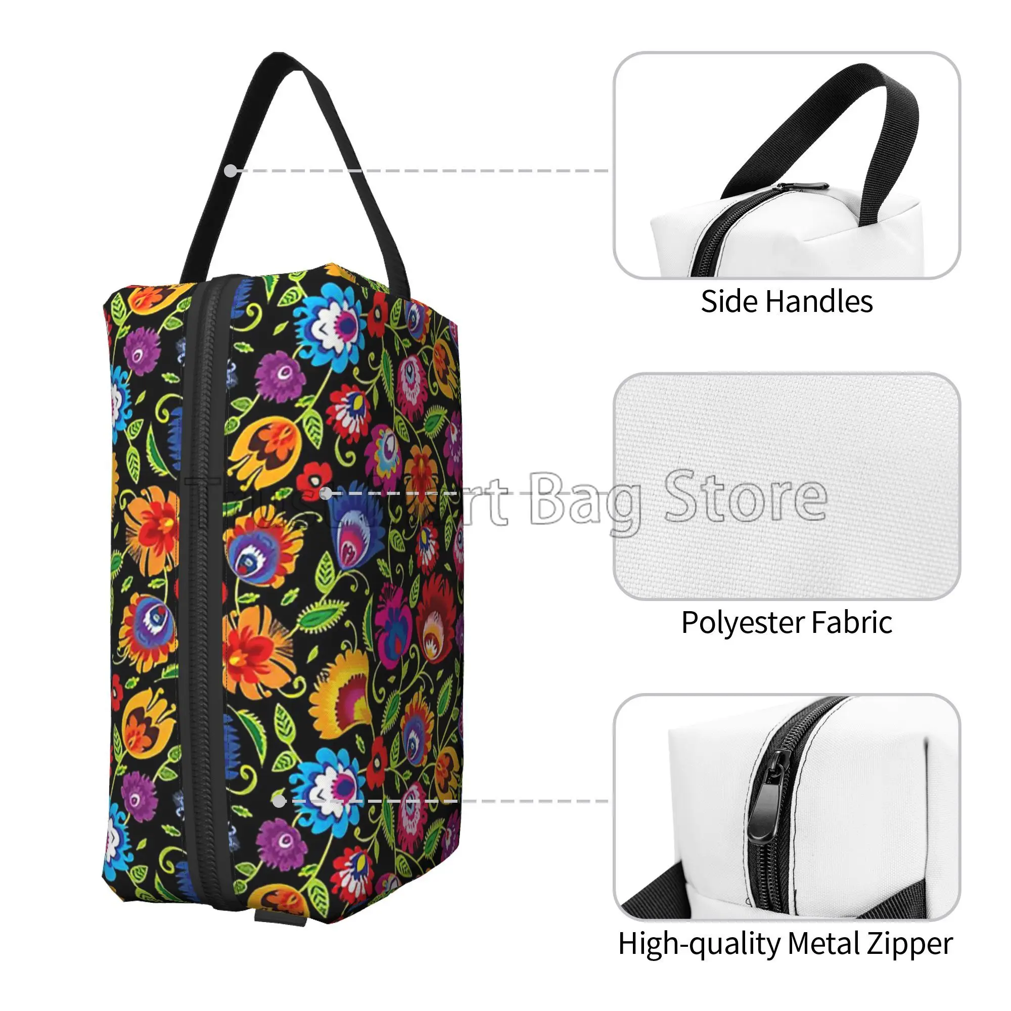 Poland Polish Flowers Floral Folk Art Travel Storage Bags Vintage Makeup Pouch Large Cosmetic Bag Women Portable Toiletry Bag