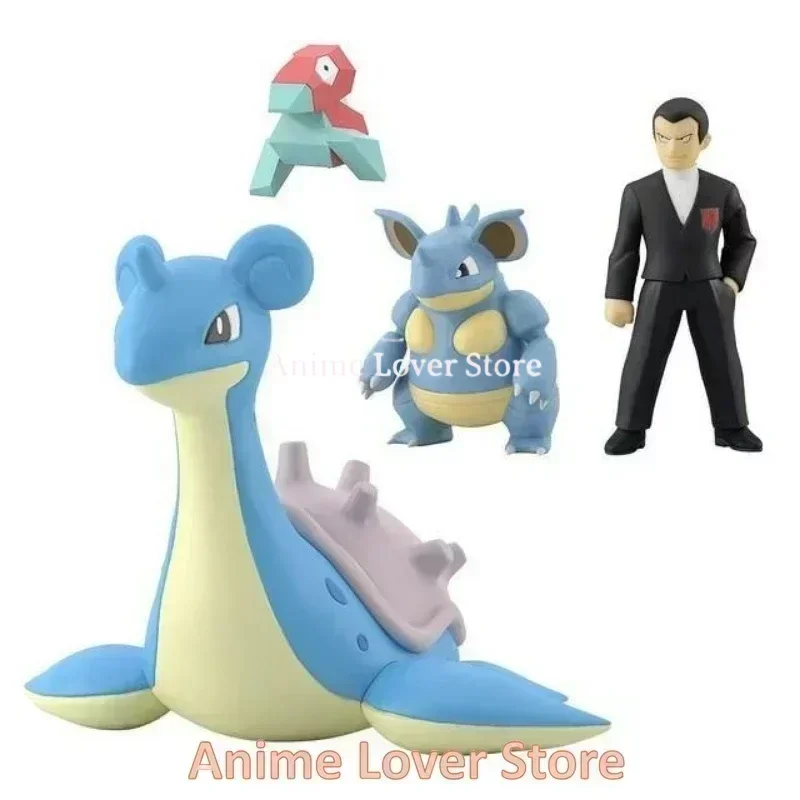 Bandai Genuine Shokugan Scale World POKEMON Kanto Region Giovanni Lapras Nidoqueen Porygon Anime Figures Toys for Kids Gift