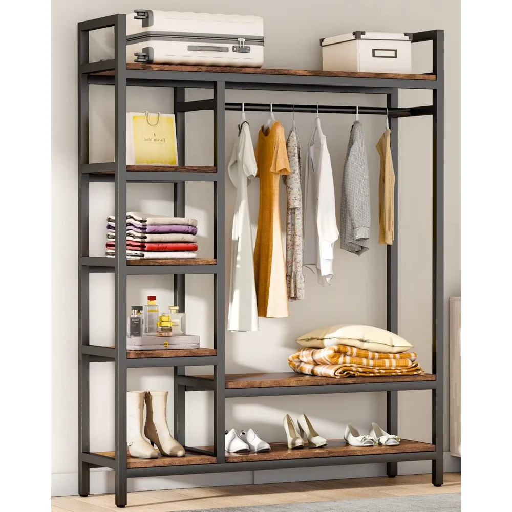 600lbs Capacity Heavy Duty Clothes Rack with Shelves Freestanding Closet Organizer Metal Wardrobe Closet Mens Womens Cl
