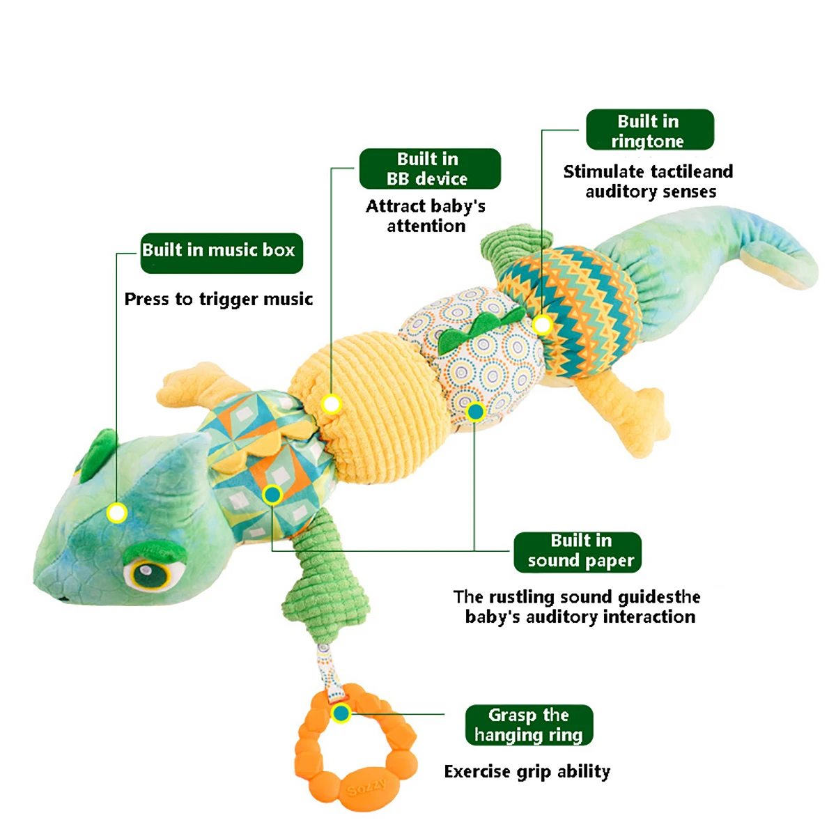 Calmante pelúcia Caterpillar boneca para recém-nascido, brinquedo calmante, música, papel sonoro, altura Régua, brinquedo calmante, presente