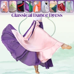 Women Double-side Big Swing Skirt Flowy Imitation Silk Satin 720 Degree Classical Dance Skirt Costume Stage Performance Costume