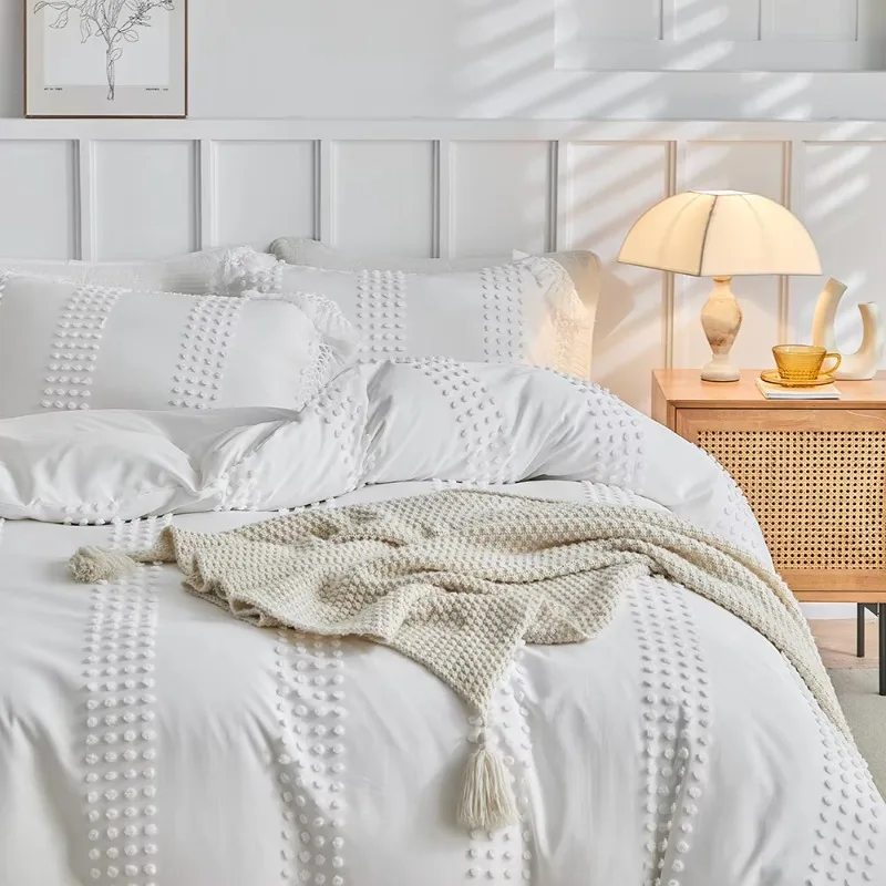 Duvet Cover Bedding Set Twin Full Queen King Size 135x200 Nordic Quilt Cover 240x220 Double Single Ball Tassel Bed Linen 200x200