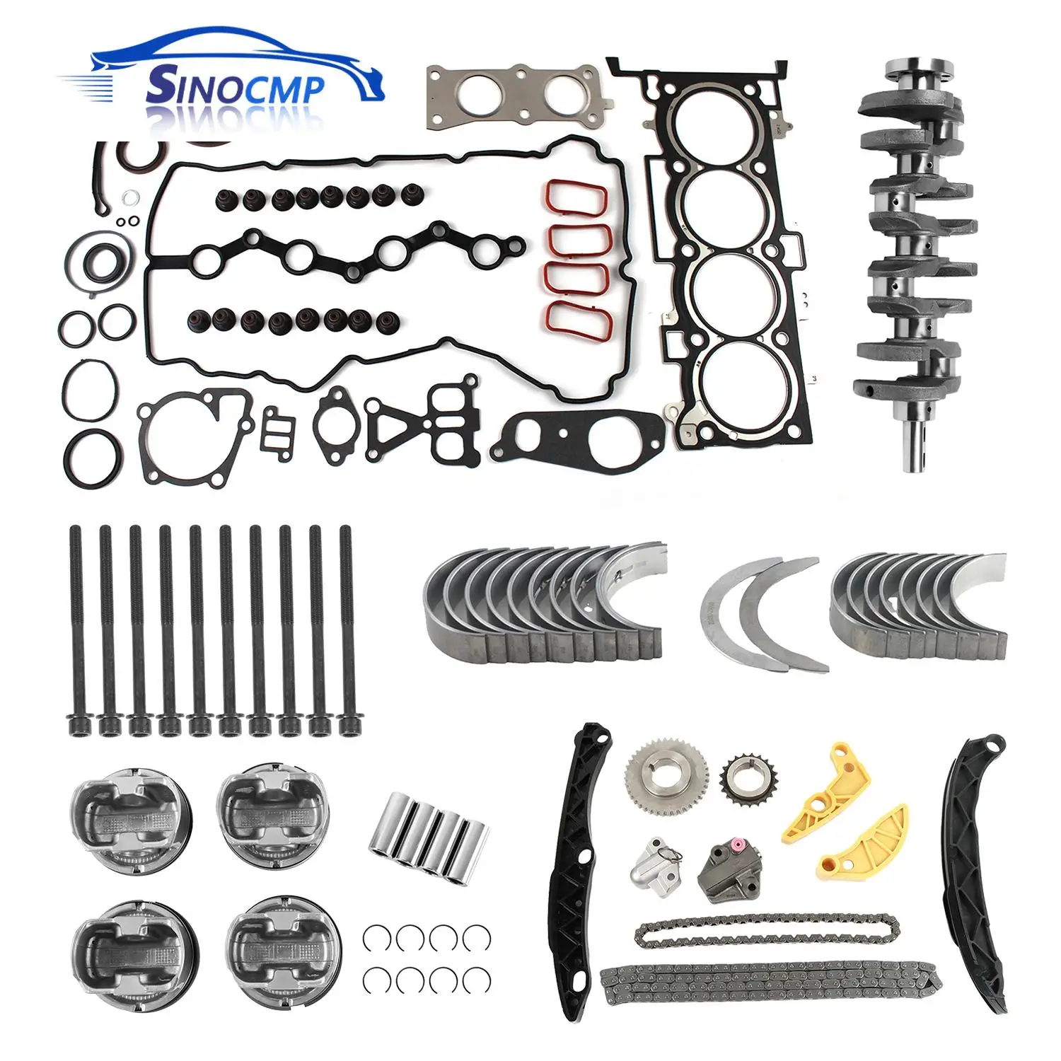 

Engine Rebuild Piston & Rings Set W/Crankshaft Head Bolts Bearings Timing Chain Kit For 2011-2020 Kia Hyundai 2.4L G4KJ Engine