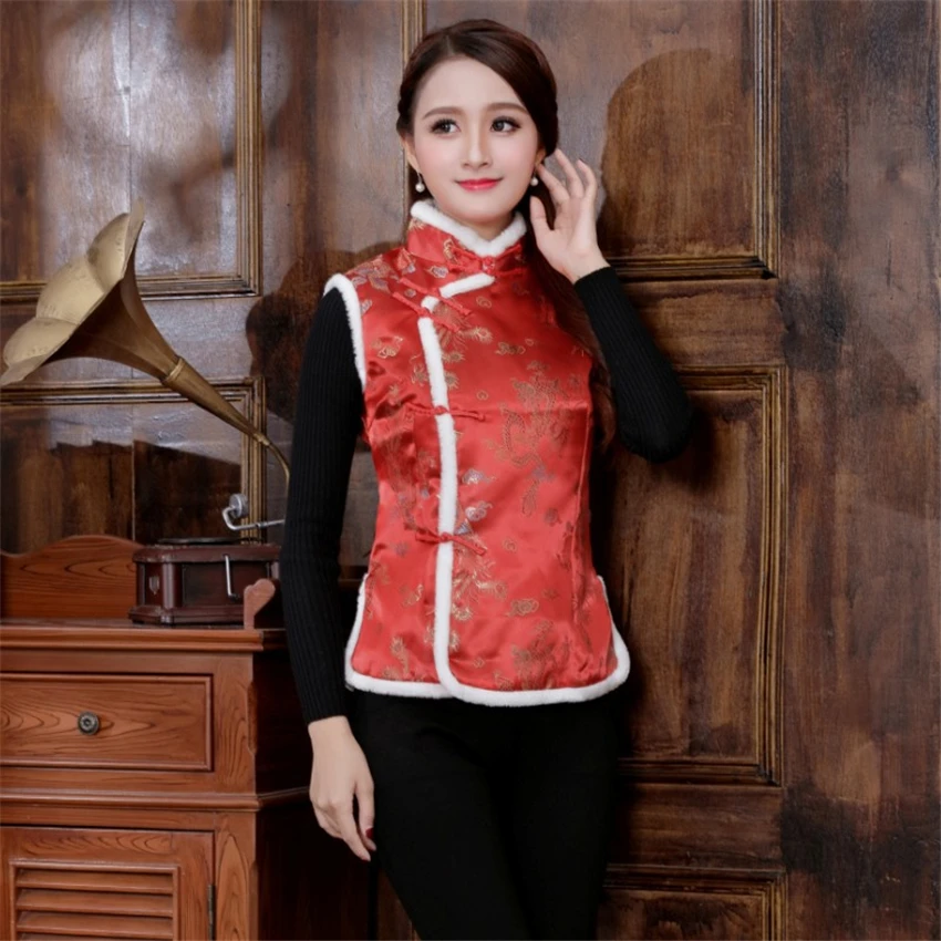 Women Chinese Style Traditional Cheongsam Qipao Tang Suit Thicken Velvet Vest Evening Party Wedding Retro Satin Clothes New Year