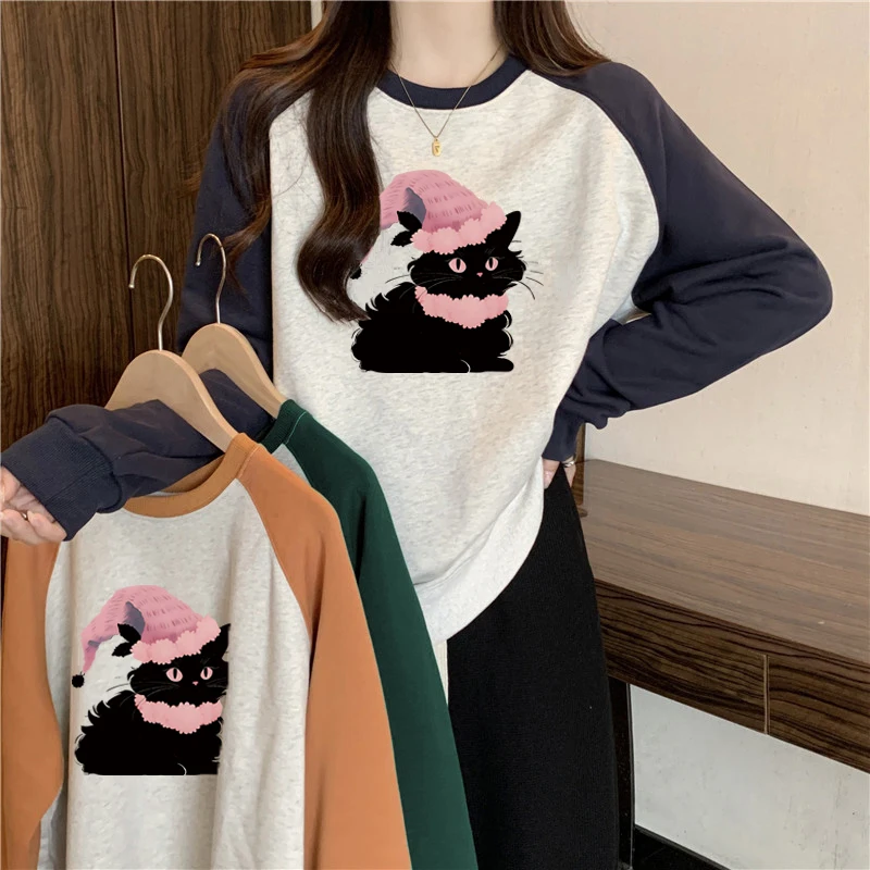 Spring and Autumn new casual loose long sleeved contrasting color sweatshirt for women