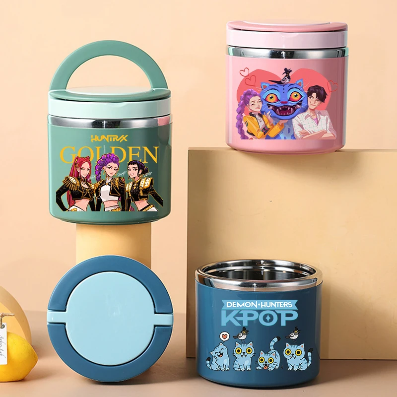 

630ml Kpop Food Thermal Box Cute Lunch Box Insulated Soup Cup Stainless Steel Student Portable Sealed Microwave Bento Container