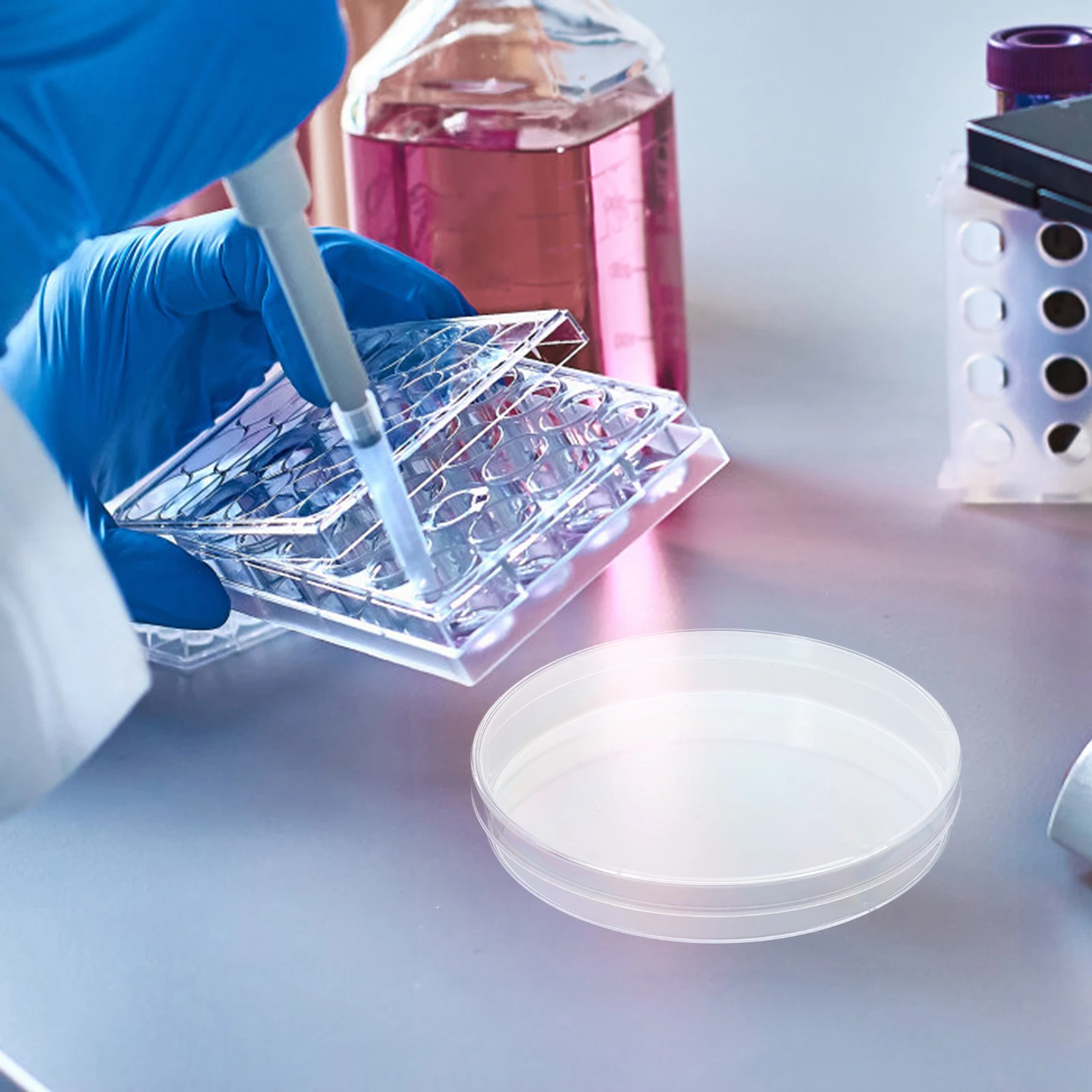 

10Pcs Culture Dish Transparent Plastic Culture Plates Laboratory Agar Tray Round Holder for Science Use Cell Plates