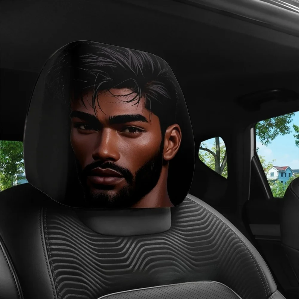 Male Portrait Print Car Headrest Cover, Soft & Easy To Clean, Daily Commuting Car Headrest Cover