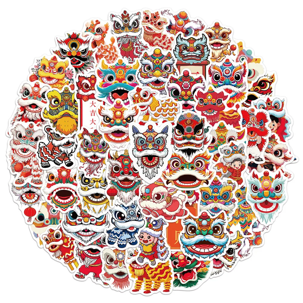 50PCS Neujahr Löwe Tanz Cartoon Spaß Aufkleber DIY Handgemachte Materialien Telefon Fall Laptop Gepäck Flasche Aufkleber