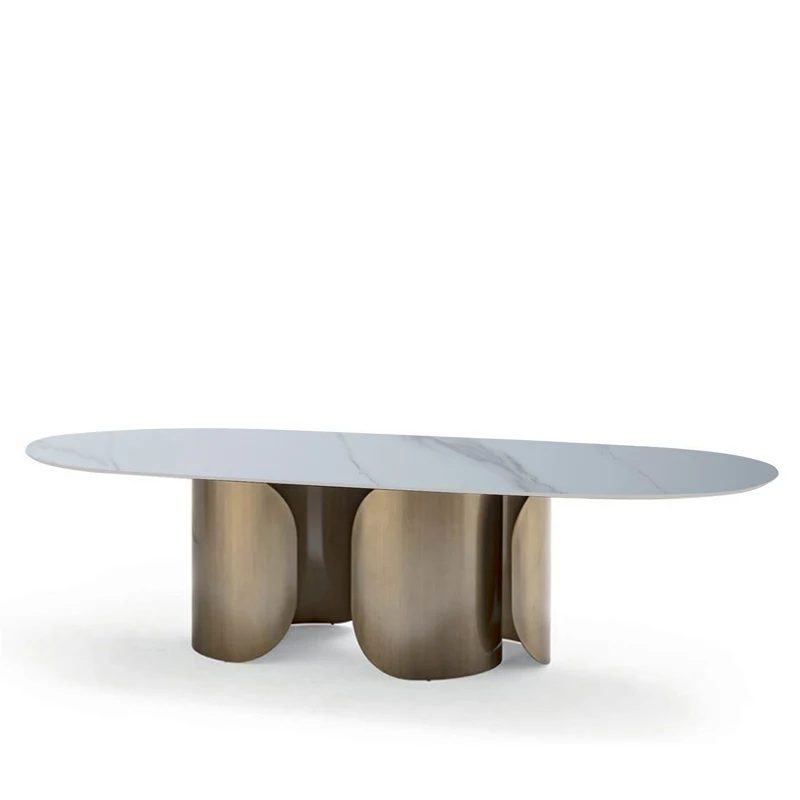 

Современный обеденный гарнитур для дома: круглый обеденный стол из нержавеющей стали с мраморной столешницей и 6 стульями