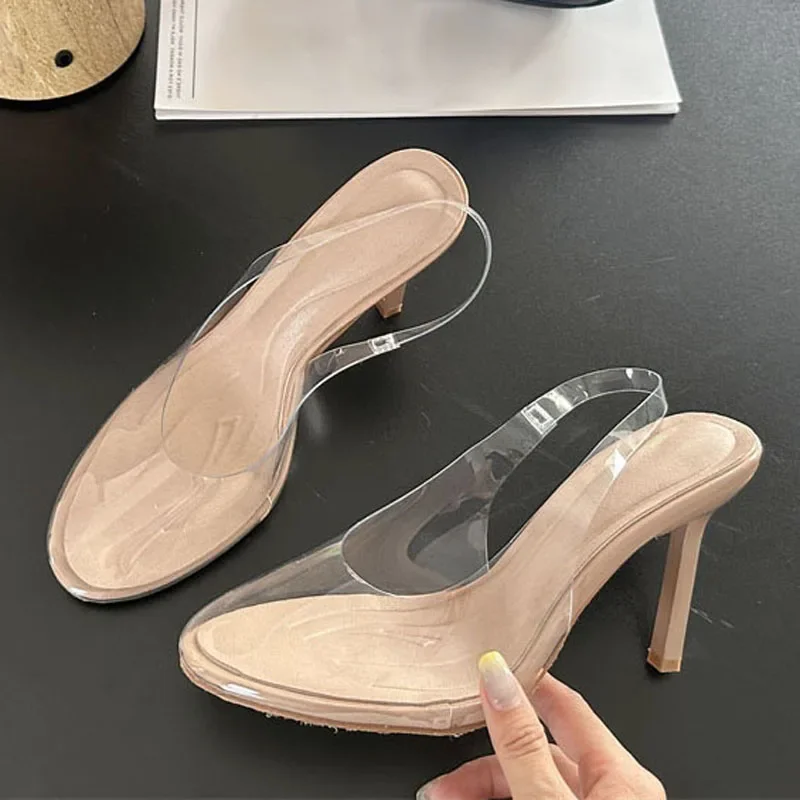 

Eilyken/летние прозрачные женские туфли-лодочки из ПВХ, элегантные туфли-лодочки на мелком каблуке, уличный стиль, вечерние сандалии для стриптиза на тонком высоком каблуке