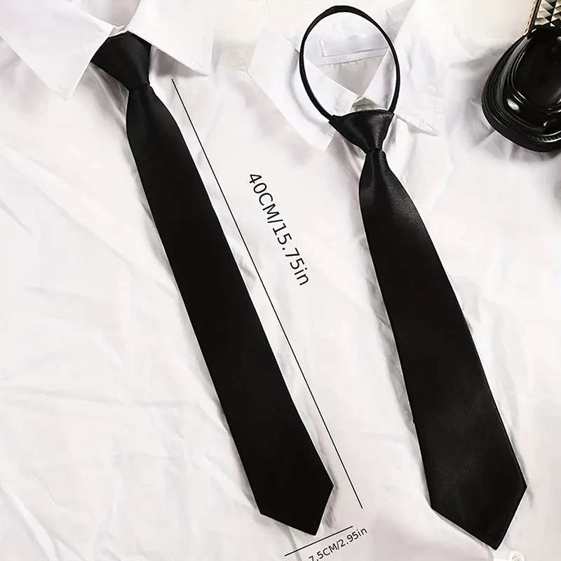 Unisex Convertible Black Slim Necktie Clip-on; Perfect for Men, Women in Uniform or Suit