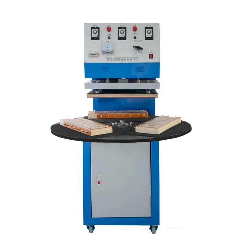 Three Rotary Hot Prs Under Heated Plastic Pet Paper Card PVC Heat Sealing Manual Blister Packaging hine