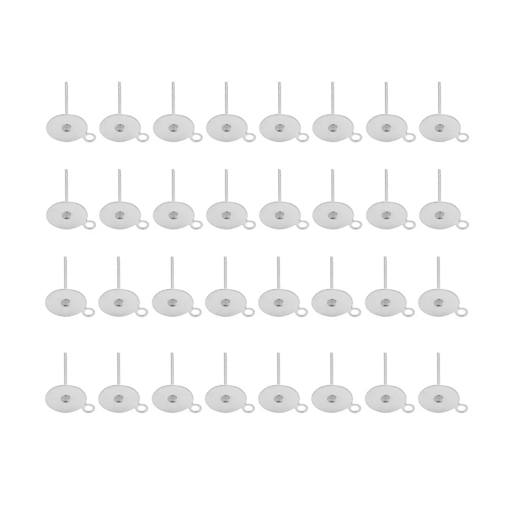 100Pcs Stainless Steel Earring Post Pins Flat Pad Blank Base Corrosion Resistant DIY Jewelry Findings Silver 8mm Base 12mm