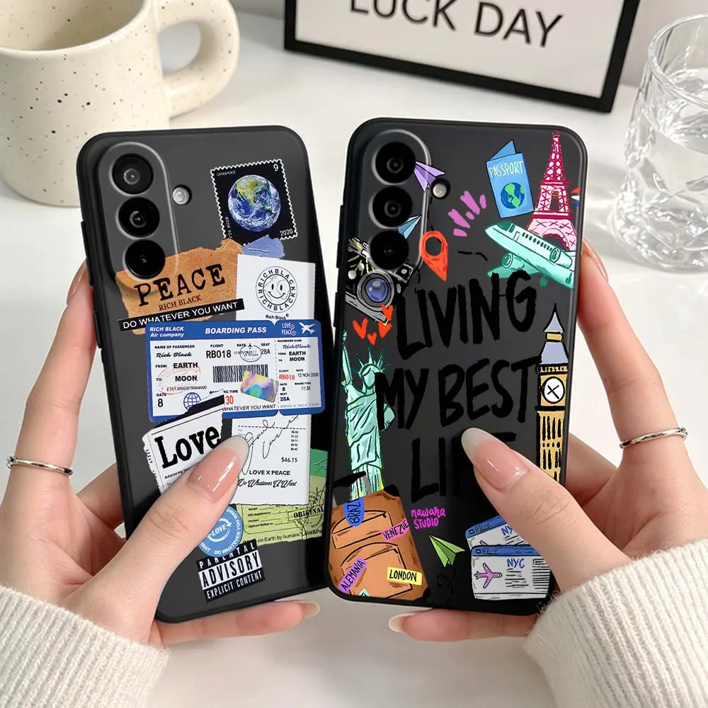 

Travel Stamp Collage Phone Case For Samsung A04 A05 A06 A07 A12 A3 A14 A15 A16 A17 A23 A24 A25 A26 A32 A22 A31 Black