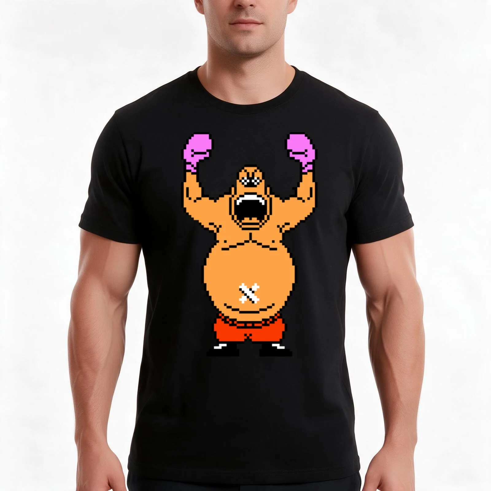 King Hippo - Punch Out Classic T-Shirt, Summer Casual Cotton Tee, Oversized Streetwear Tops, Vintage Graphic Print, 100% Cotton