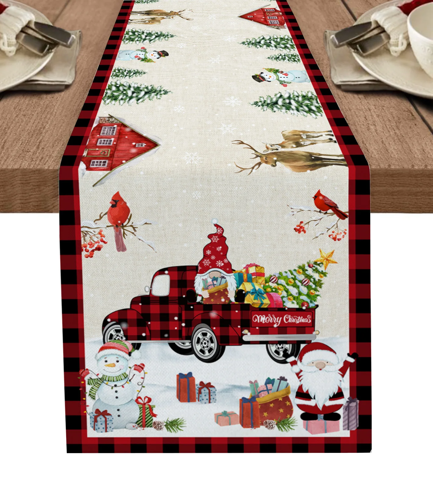 Christmas Style Decoration Snowman Snowflake Dining Table Runner Washable Table Runner For Dining Christmas Tablecloth For Table