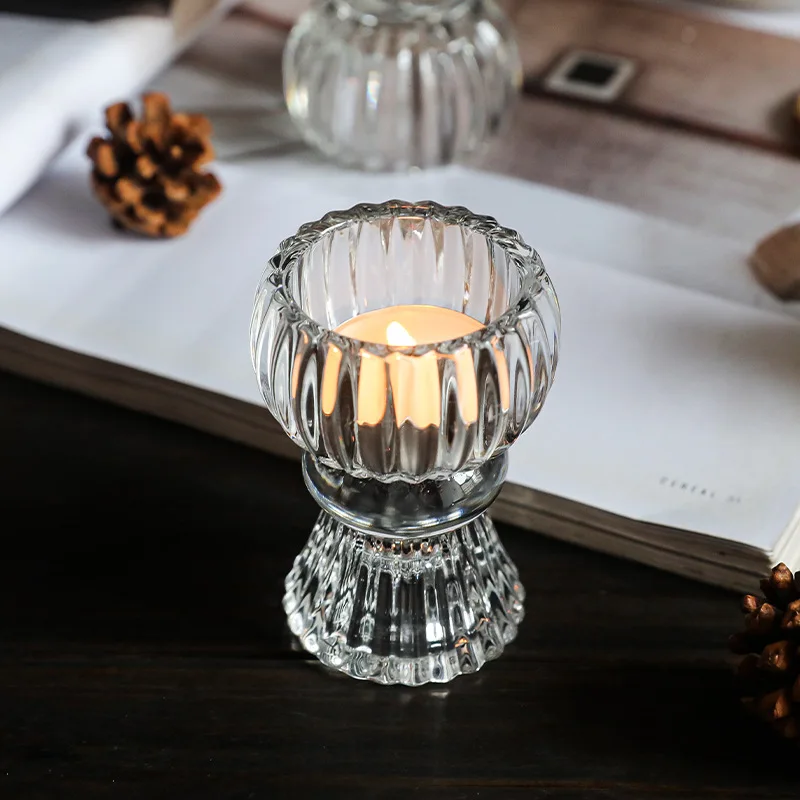 Creative Light Luxury Glass Candlestick European Retro Home Decoration Romantic Bar Skirt Double Use Candle Cup Holder Ornament