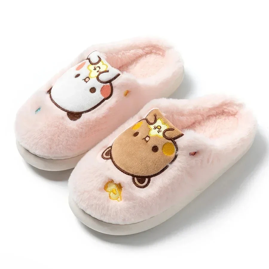 New Kawaii Panda Dudu And Bubu Katon Cute Plush Cotton Slippers Men's And Women's Winter Couple Furry Winter Home Cotton Drag