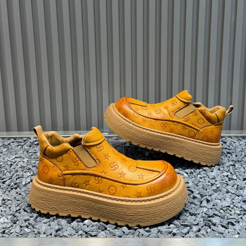 

Мужская обувь 2025, зимняя новая модная универсальная повседневная обувь на платформе с большой головкой и кожаным принтом