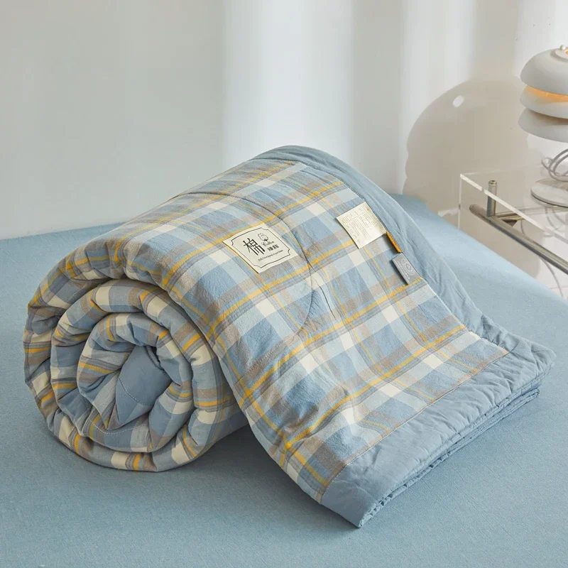All cotton Summer Long Staple quilt core Air-conditioning quilted quilt washable plaid Soft duvet for Double twin queen size bed
