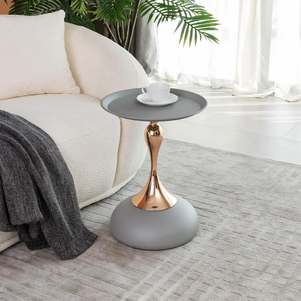 

Gray Metal Pedestal Side Table for Minimalist Accents and Small Spaces, Ideal for Living Rooms and Drink Decorations