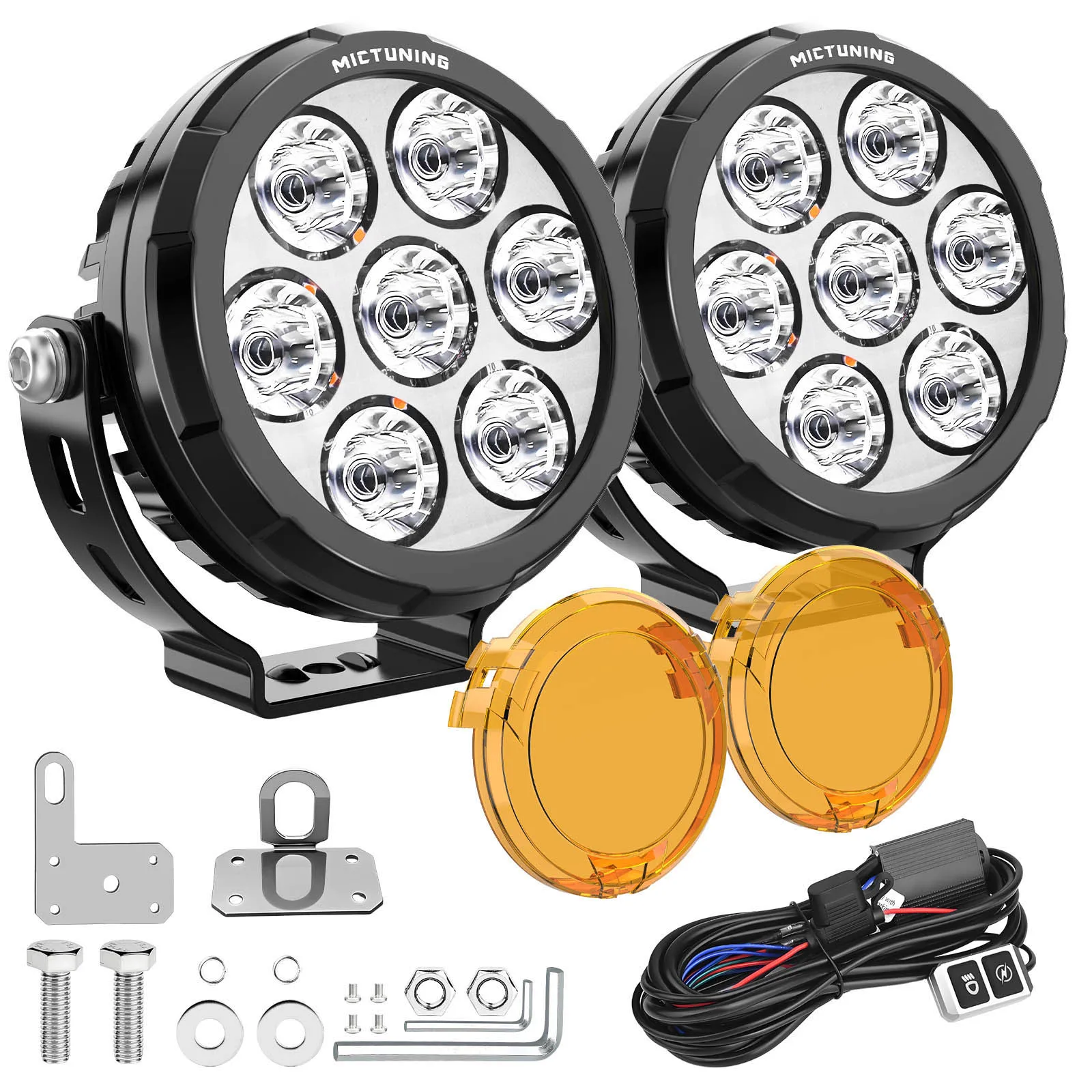 MICTUNING 2pcs 4.5 Inch Motorcycle LED Driving Lights,Fog Light Round Pods Offroad Work Spotlight,IP68 Waterproof Work Light