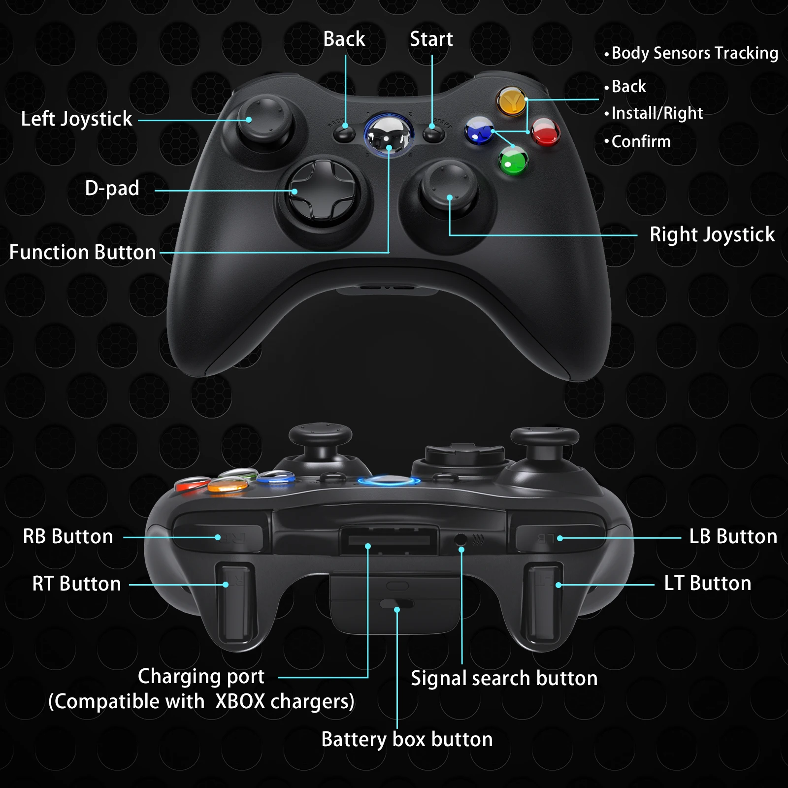 لوحة ألعاب 2.4G لأجهزة Xbox 360 - عصا تحكم ثلاثية الأبعاد بتأثير قاعة الاهتزاز المزدوج، وحدة تحكم لاسلكية تدعم جهاز التحكم عن بعد في ألعاب الكمبيوتر الشخصي الذي يعمل بنظام Windows