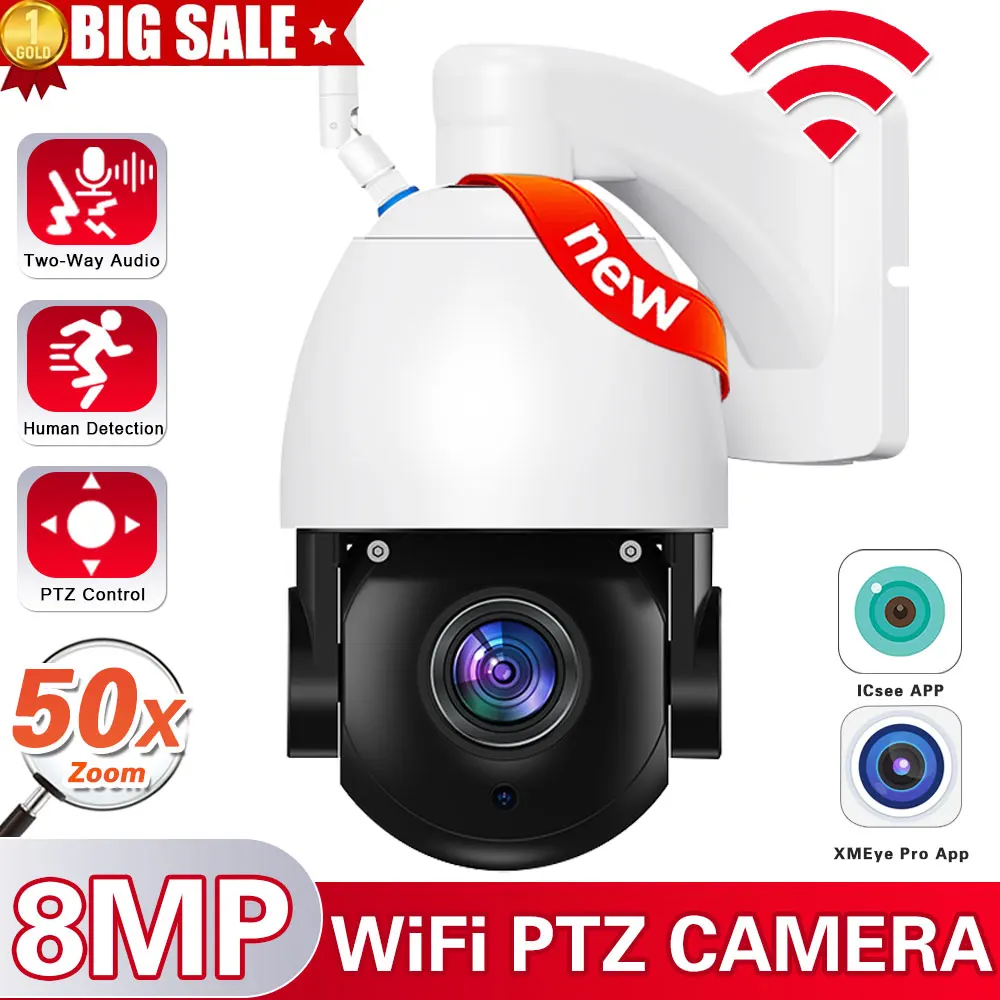 

Smart 4K 8MP WiFi Security IP Camera Outdoor Wirelss Video Camera 50x Optical Zoom Surveillance Network Wireless CCTV PTZ iCSee