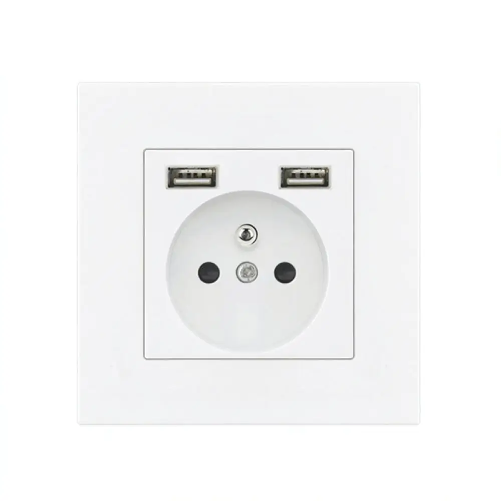 Modern Wall Mounted French Socket With Dual USB Interface 16A Electric Power Point Durable PC Fireproof Housing Home Decor