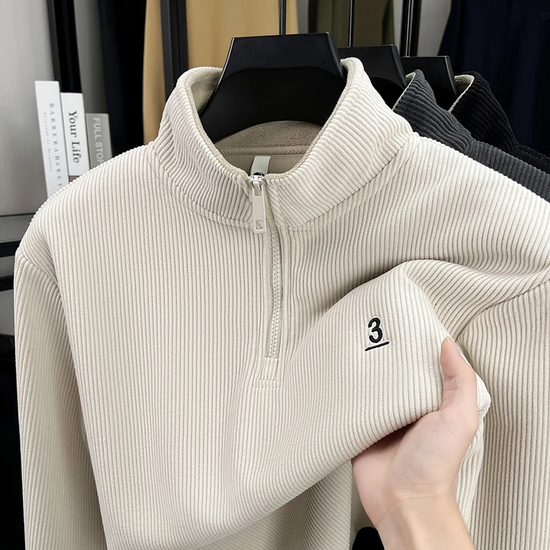 

Мужская толстовка с полуворотником на молнии и флисовой подкладкой на осень/зиму, повседневная футболка с внутренним воротником-стойкой