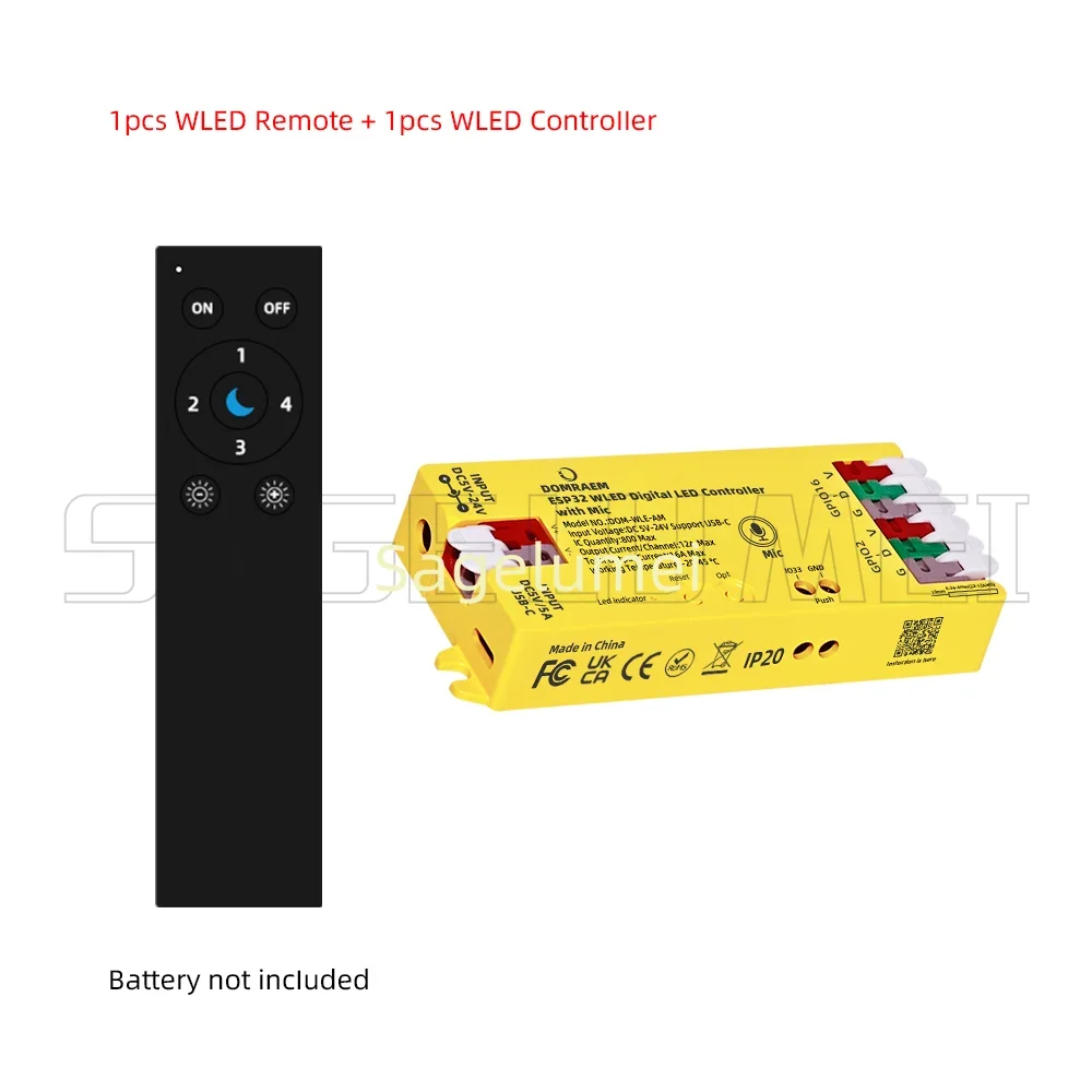 App Control ESP8266/ESP32 WLED LED Controller Built in Microphone DIY Dynamic Mode UART Type-C Download Voice RF2.4G WLED Remote