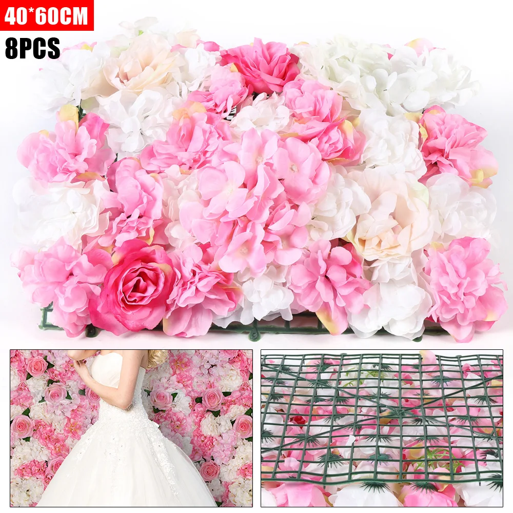 

8 Pack Artificial Silk Fabric Flower Wall Panels, Home Decor Wedding Party Backdrop, Hanging Floral Panel, 60x40cm Each Panel