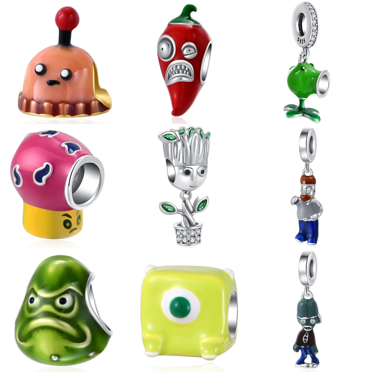 

Серебряные шармы-бусины 925 пробы в виде милых растений, монстров и зомби, вдохновленные играми, подходят для оригинальных браслетов, для создания украшений своими руками