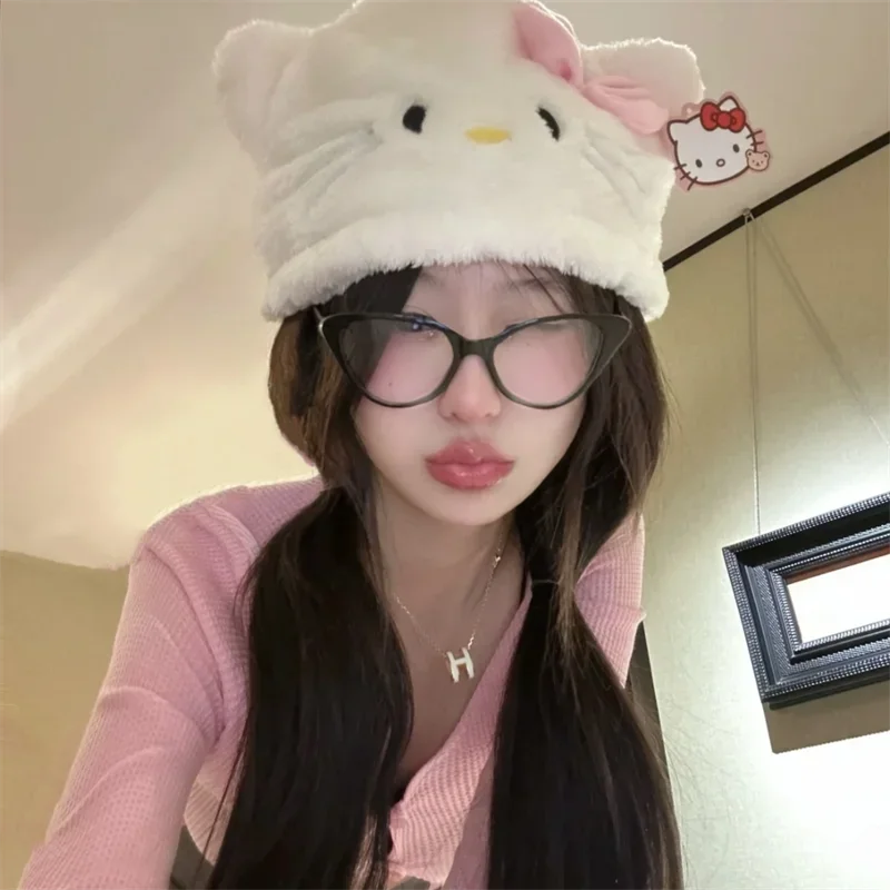 المرأة القطيفة قبعة Kawaii مرحبا كيتي أنيمي الخريف الشتاء الكرتون لطيف الحلو الفتيات رشاقته الدفء حماية الأذن مهرجان هدية