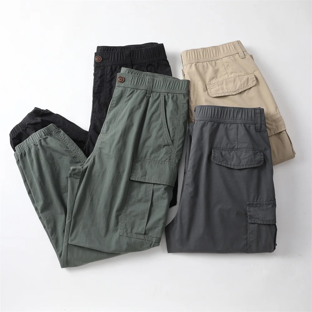 Men's Autumn Causal Pants Solid Color Multi-Pockets Cargo Pants Outdoor Quick-Dry Jogging Pants Sports Pants