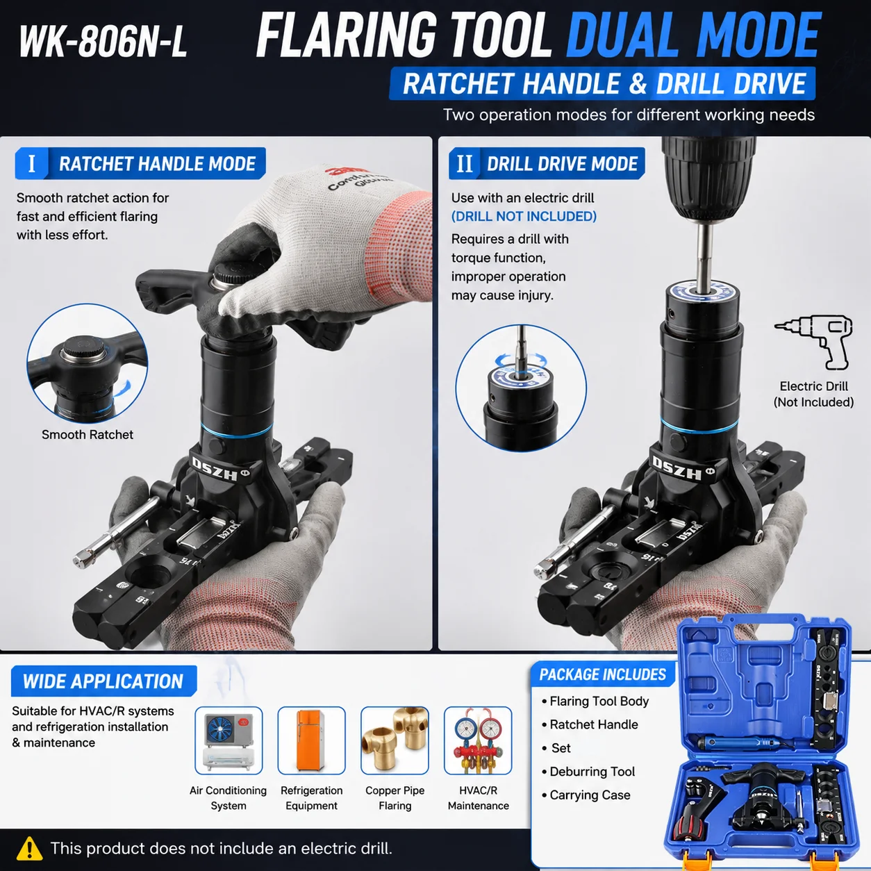 DSZH WK-806N-L Manual&Drill Driven Copper Tube Flaring Tool 6-19mm Air Conditioner Refrigeration Pipe Expander HVAC Repair Tool