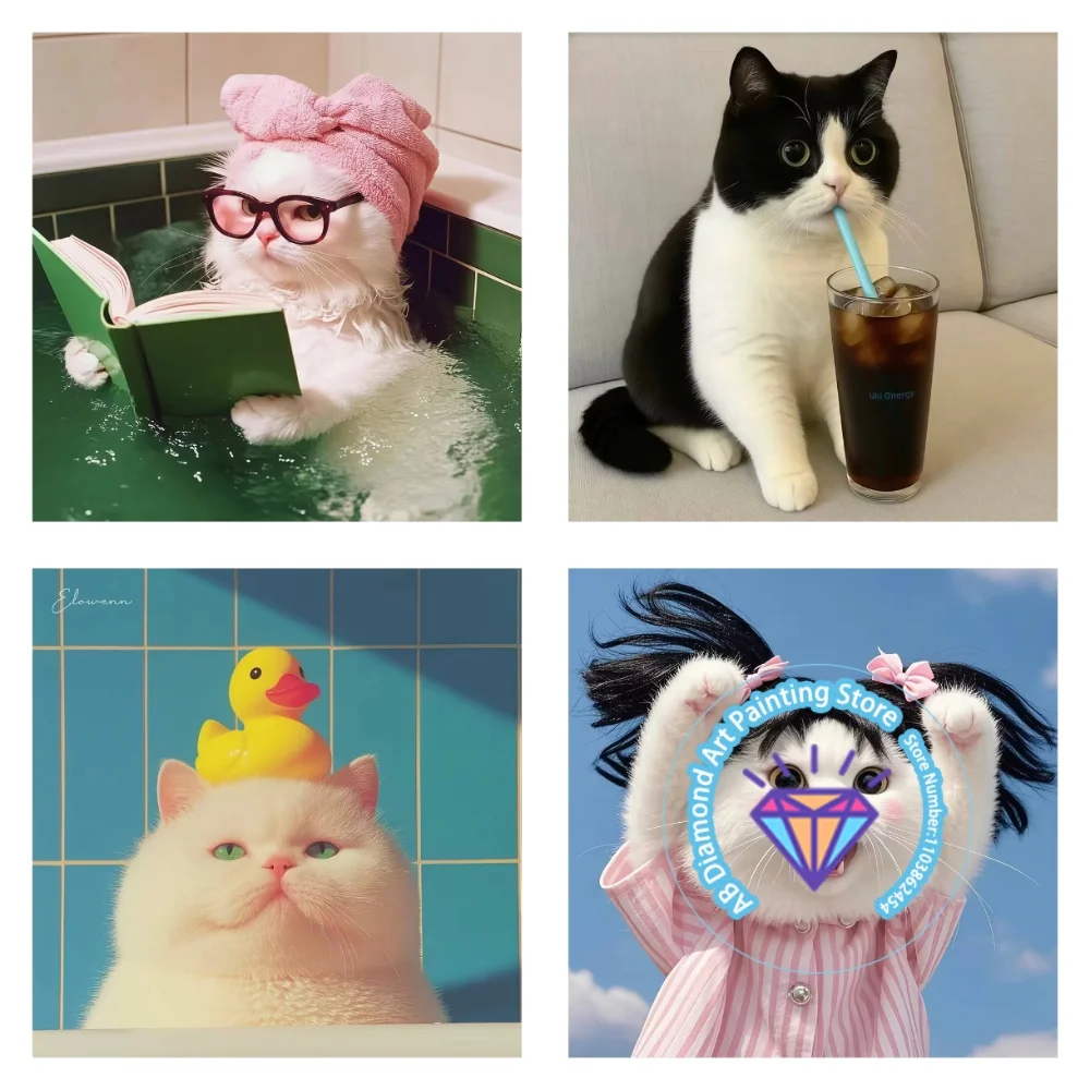 

Animal Cute Cat AB Diamond Painting Kit Square Round Diamond 5D DIY Cross Embroidery Handmade Art Exquisite Gift Home Decor