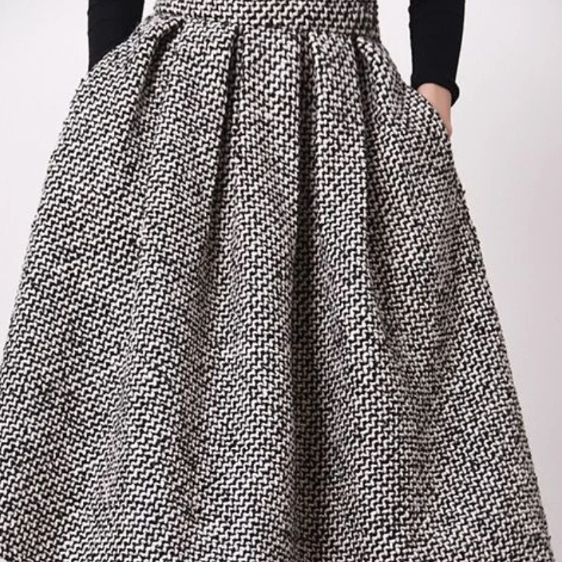 Woolen Faldas Mujer Plaid Vintage Thick Autumn Winter Korean Fashion Women Skirts High Waist A-line Retro Long Skirt A365