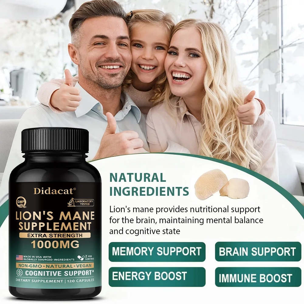 Lion's Mane Mushroom Capsules, Brain Wellness Supplement, Support Memory, Focus, Nerve Health, Mood, Energy & Immune Balance