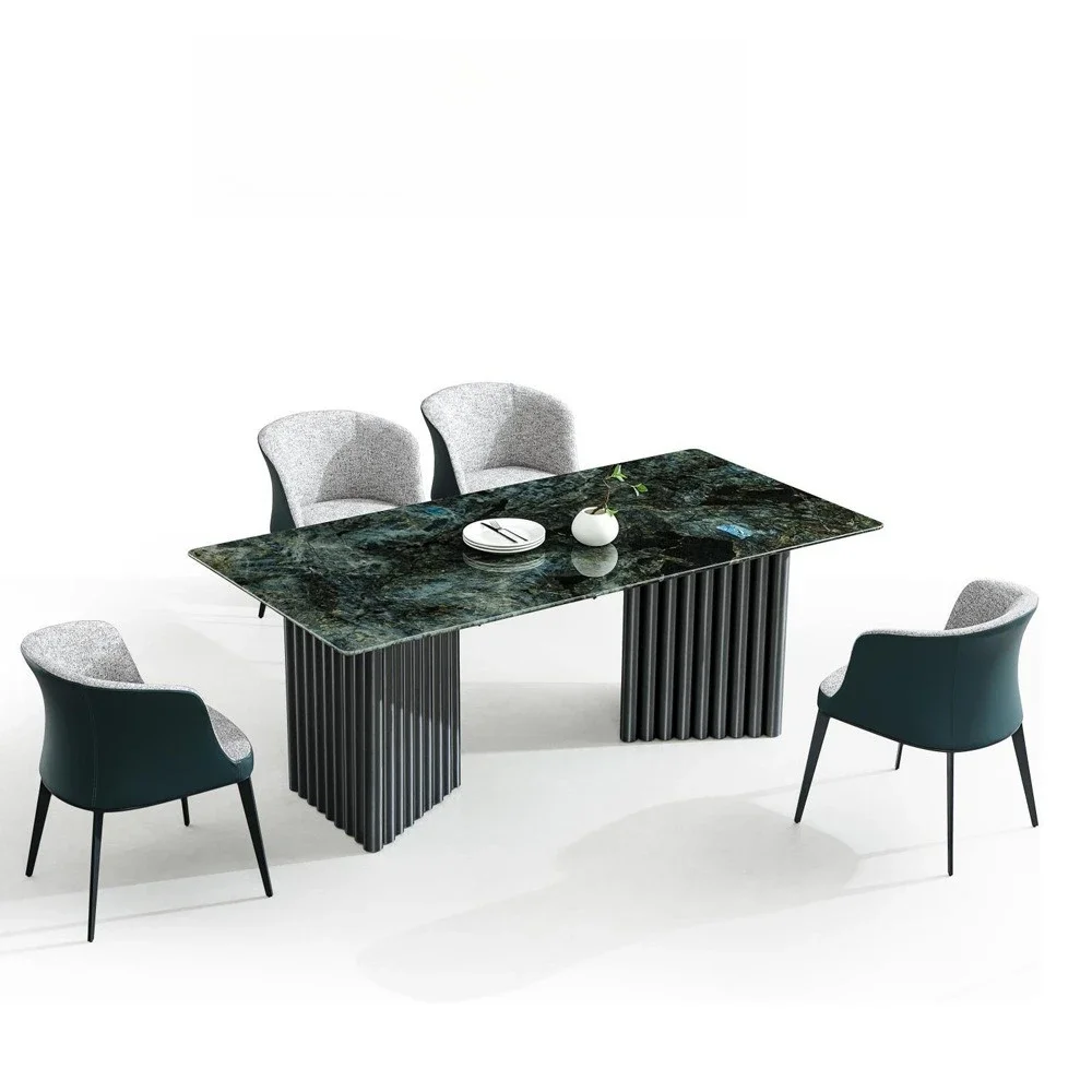 Light luxury blue jadeite natural marble dining table Modern simple Italian high-end luxury stone home dining table