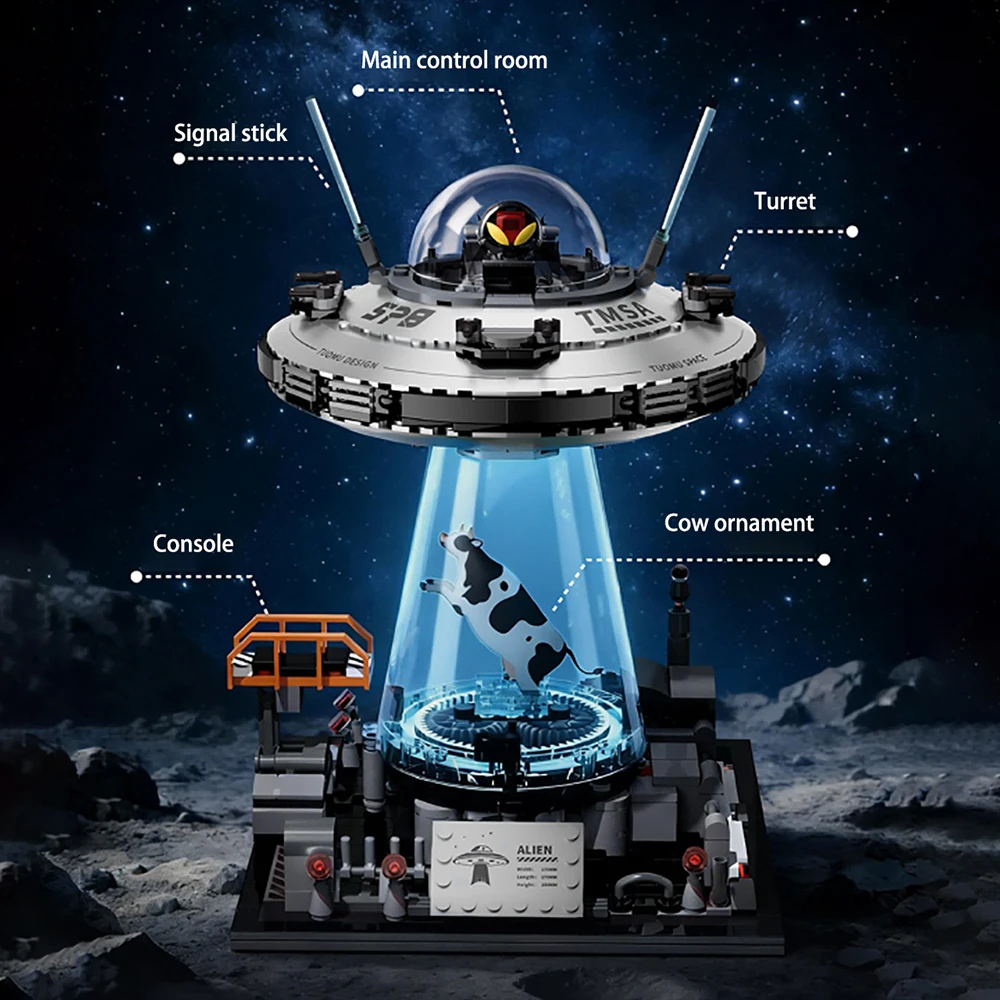 

Building Blocks Toys Space UFO Spacecraft Dynamic Version 360 ° Rotating Base With Hidden Light Keys Replicating Classic UFO