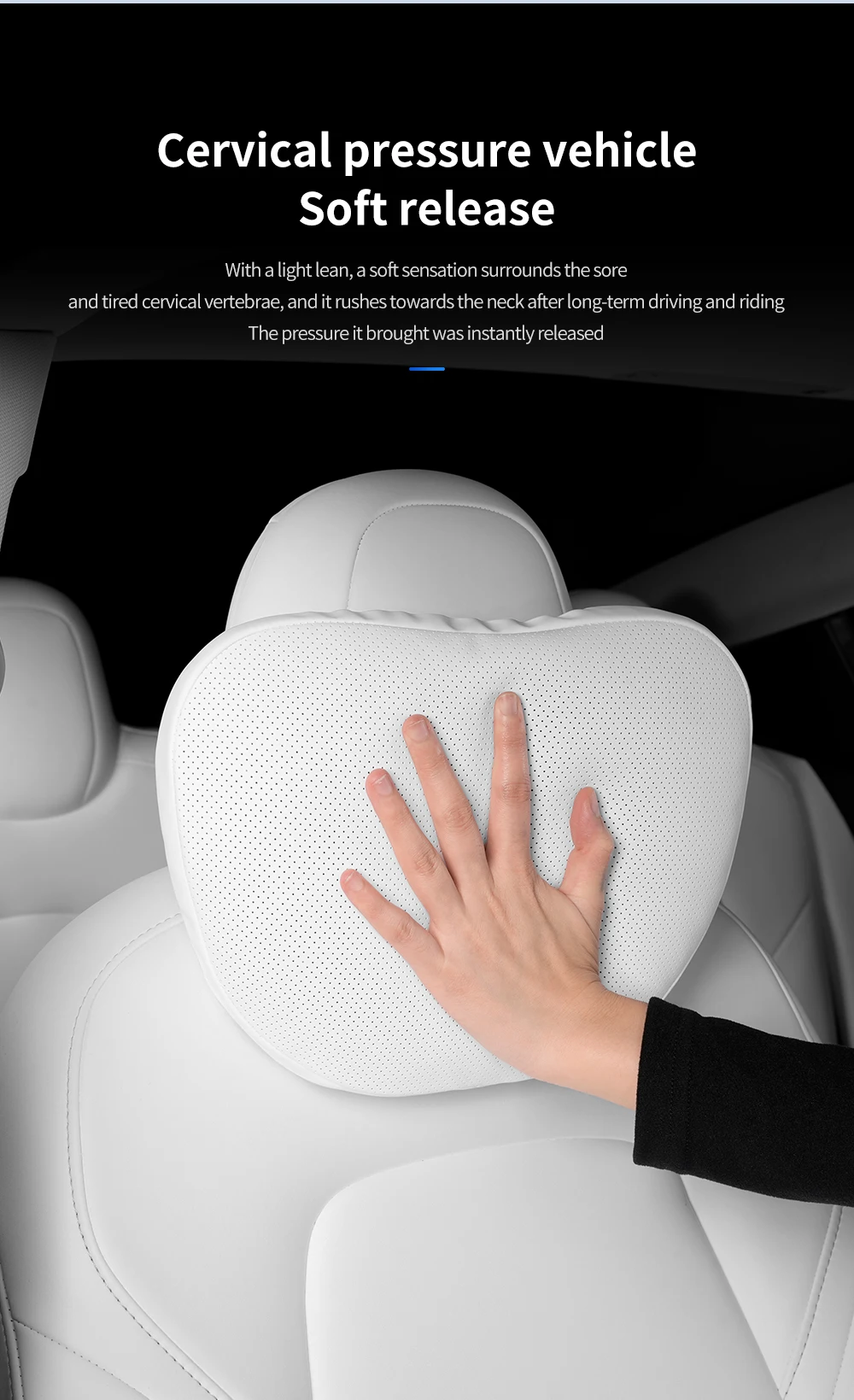 Für Tesla Model 3/Y Juniper Beflocktes/Leder-Autositz-Nackenkissen Weiches Memory-Nackenkissen Hochwertige Kopfstütze Lendenwirbelstütze – Detail 5