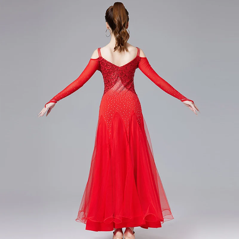 Robe de danse de salon noire pour femmes, robes de valse Standard à paillettes, Costume de scène de danse sociale moderne élégant, vêtements de danse féminins 2211