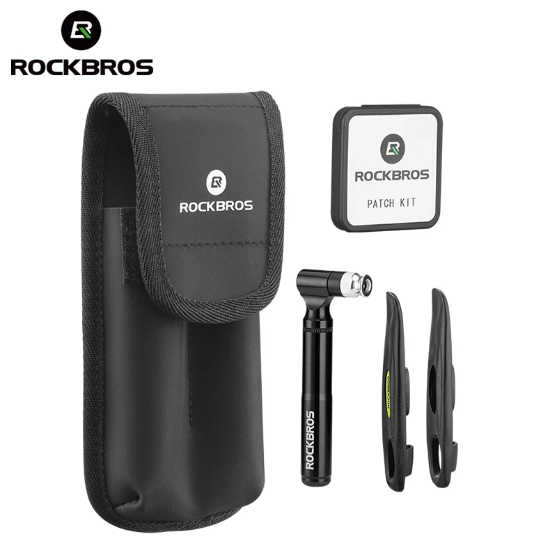 ROCKBROS Bicycle Flat Tire Repair Kit Tool Set Bicycle Tools 130Psi Pump Multi Tool Soft Rubber Tire Patch Tire Lever Multitool